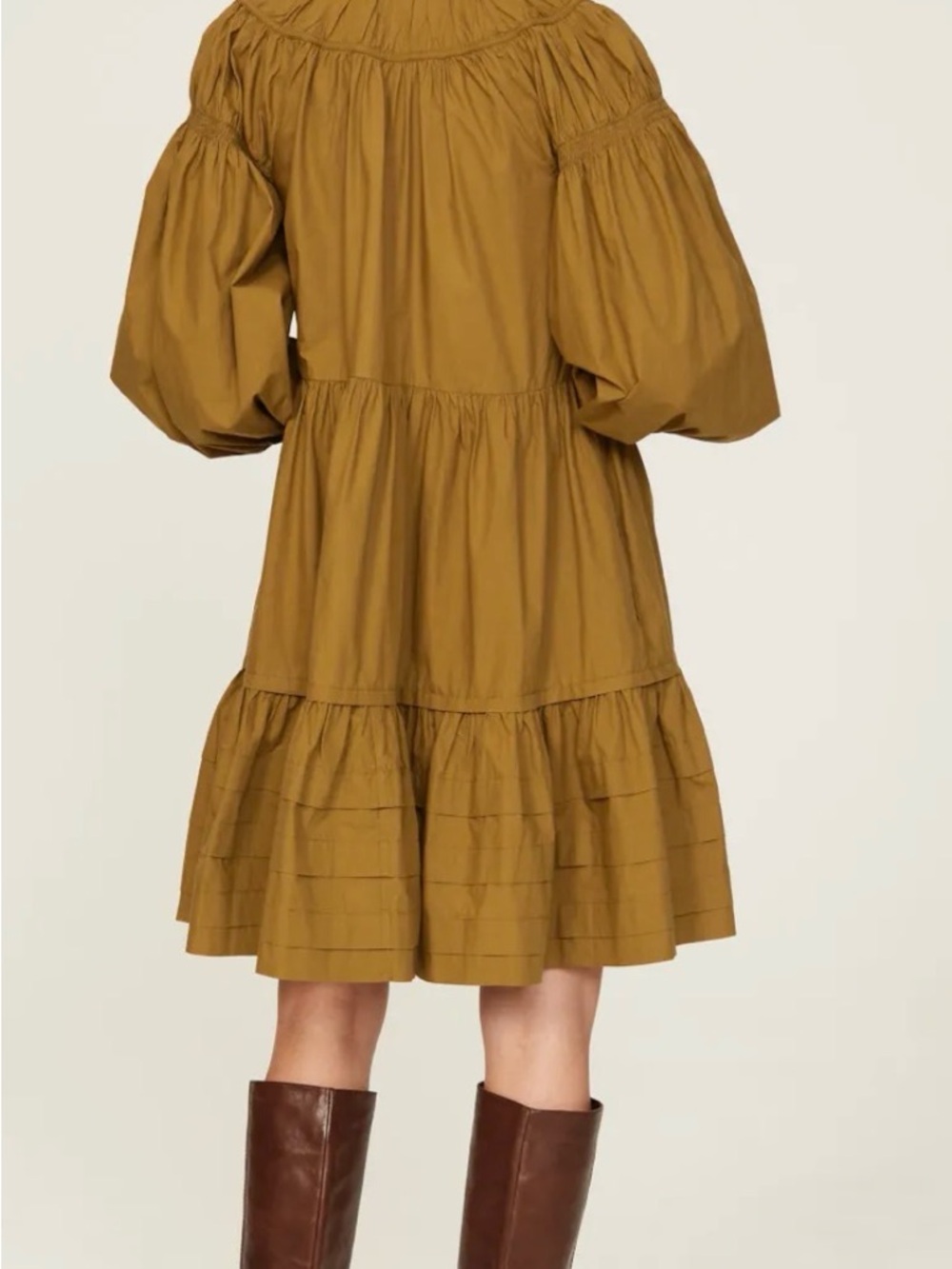 Ulla Johnson Rosa Dress Tiered Long Sleeve Mini Dress in Olive - Picture 3 of 9